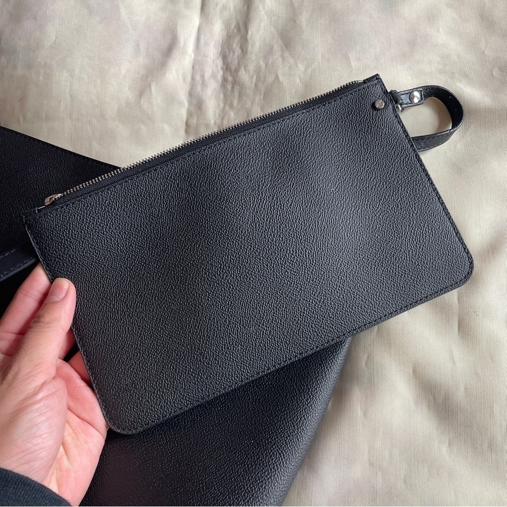 Michael Kors- Black Leather Tote Bag Everyday Work Casual Minimal With Wallet - Picture 8 of 13